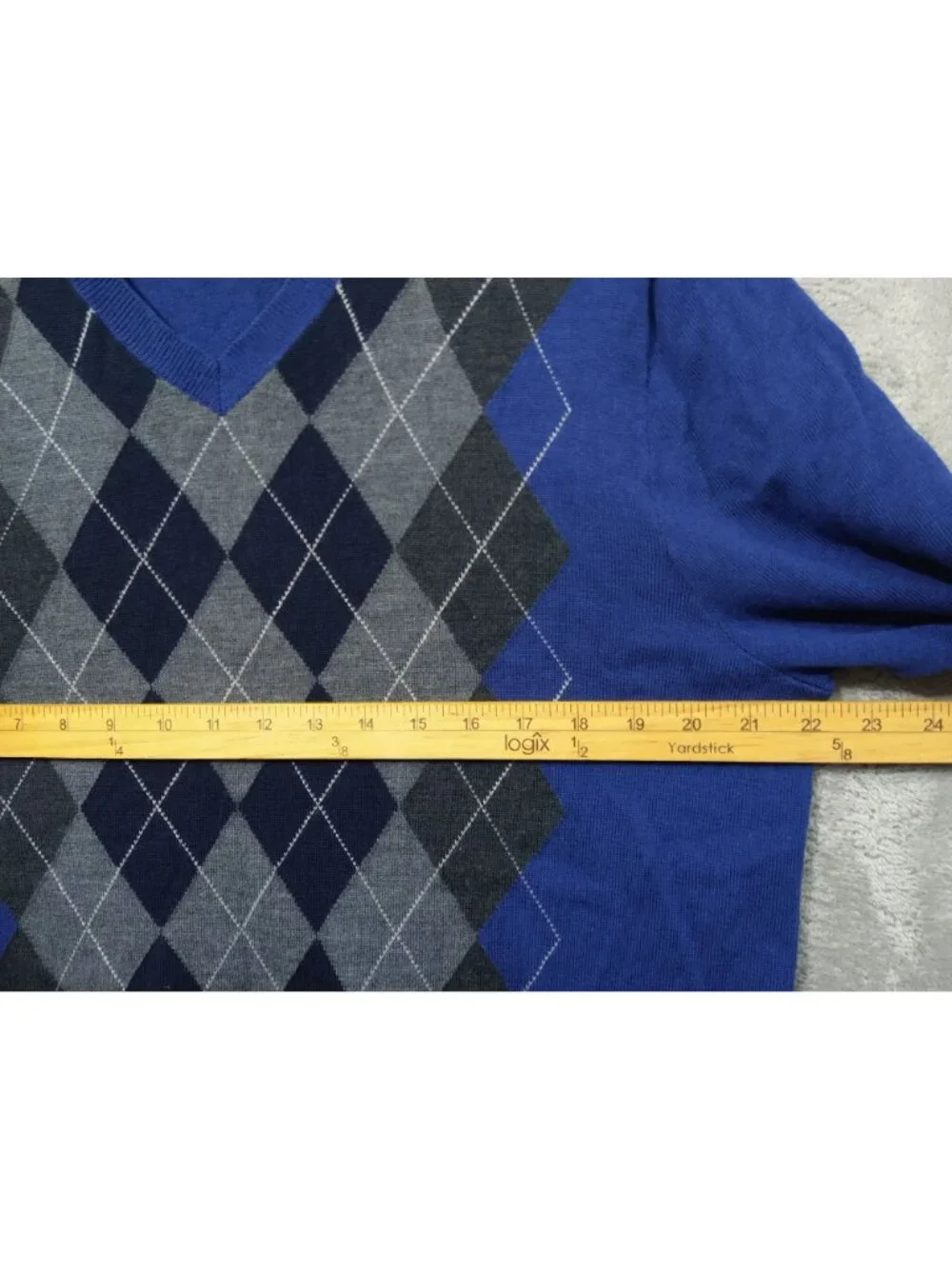 Banana Republic Sweater Mens Large Blue Argyle Merino Wool V Neck Pullover
